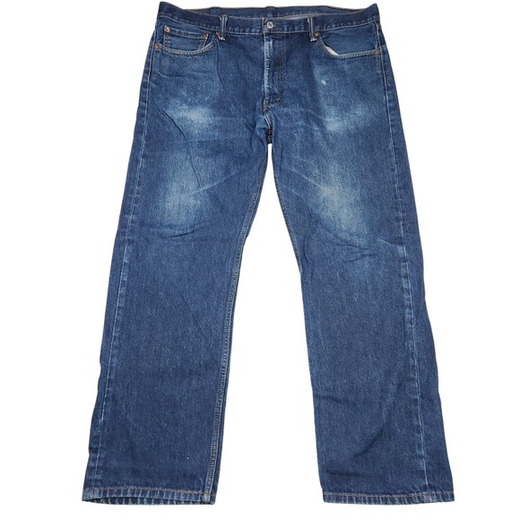 Levi's 505 Regular Fit Jeans Men's W42 L32 Dark Wash Denim Blue Straight Leg - Picture 1 of 8